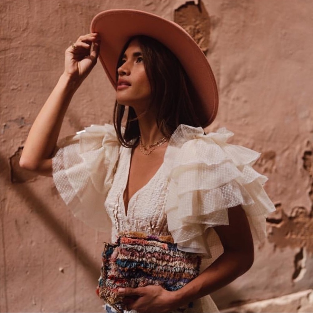 Ronny Kobo Lace Ruffle Sleeve Top